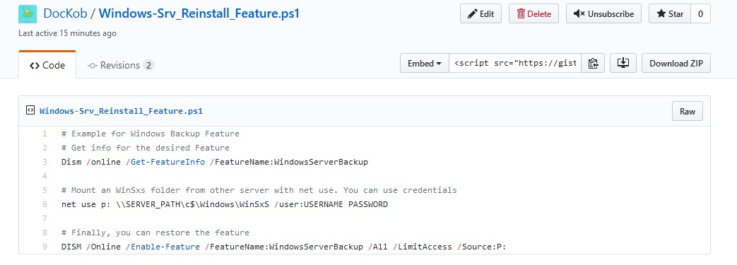 Ré-installer une fonctionnalité Windows Serveur supprimée